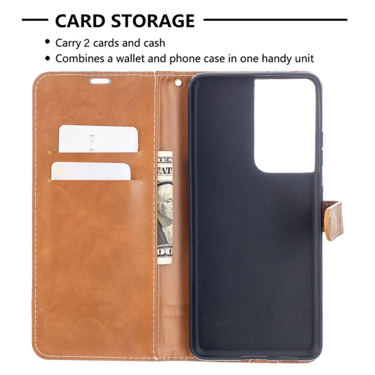 For Samsung Galaxy S21 Ultra 5G Color Matching Denim Texture Horizontal Flip Leather Case with Holder & Card Slots & Wallet & Lanyard
