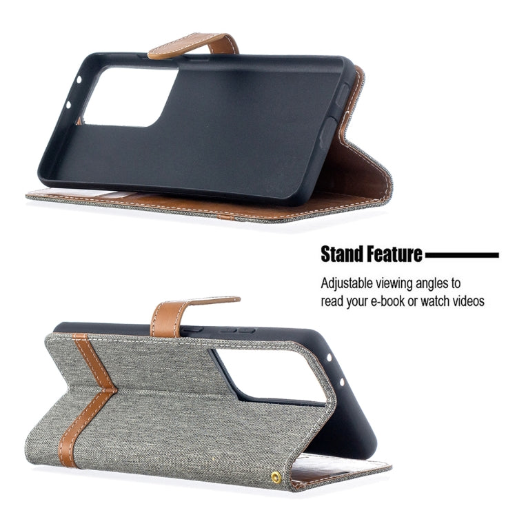 For Samsung Galaxy S21 Ultra 5G Color Matching Denim Texture Horizontal Flip Leather Case with Holder & Card Slots & Wallet & Lanyard