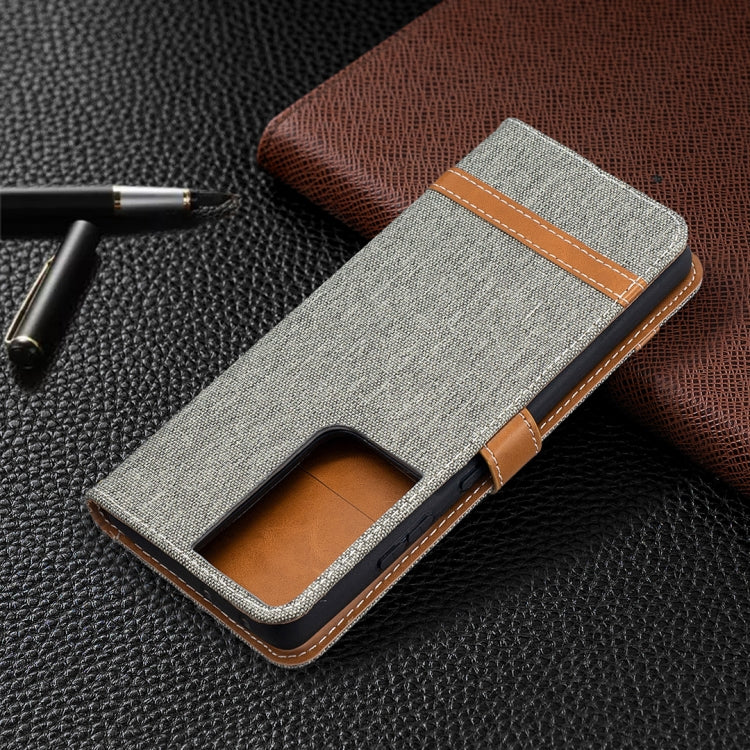 For Samsung Galaxy S21 Ultra 5G Color Matching Denim Texture Horizontal Flip Leather Case with Holder & Card Slots & Wallet & Lanyard