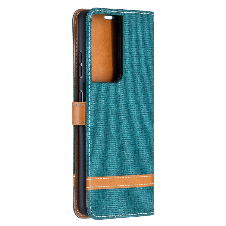For Samsung Galaxy S21 Ultra 5G Color Matching Denim Texture Horizontal Flip Leather Case with Holder & Card Slots & Wallet & Lanyard