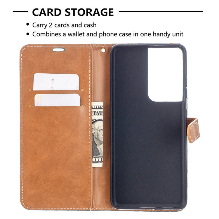 For Samsung Galaxy S21 Ultra 5G Color Matching Denim Texture Horizontal Flip Leather Case with Holder & Card Slots & Wallet & Lanyard