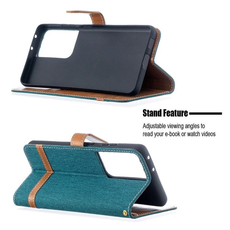 For Samsung Galaxy S21 Ultra 5G Color Matching Denim Texture Horizontal Flip Leather Case with Holder & Card Slots & Wallet & Lanyard