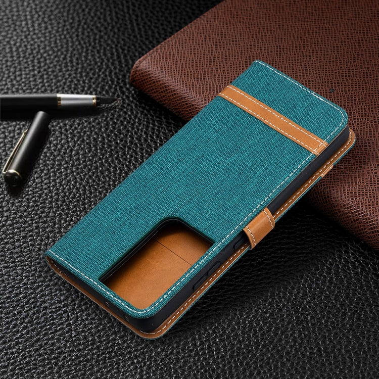 For Samsung Galaxy S21 Ultra 5G Color Matching Denim Texture Horizontal Flip Leather Case with Holder & Card Slots & Wallet & Lanyard