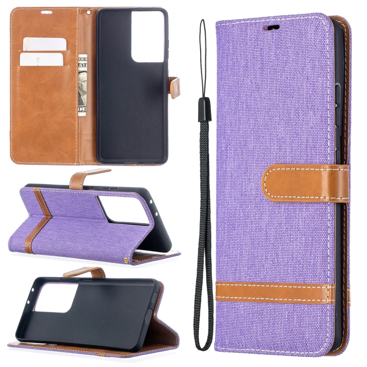 For Samsung Galaxy S21 Ultra 5G Color Matching Denim Texture Horizontal Flip Leather Case with Holder & Card Slots & Wallet & Lanyard