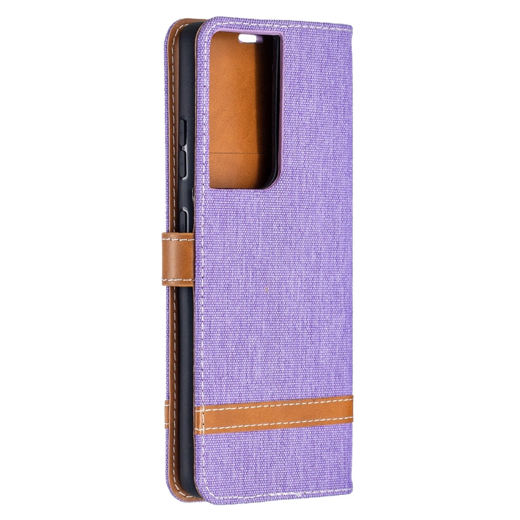 For Samsung Galaxy S21 Ultra 5G Color Matching Denim Texture Horizontal Flip Leather Case with Holder & Card Slots & Wallet & Lanyard
