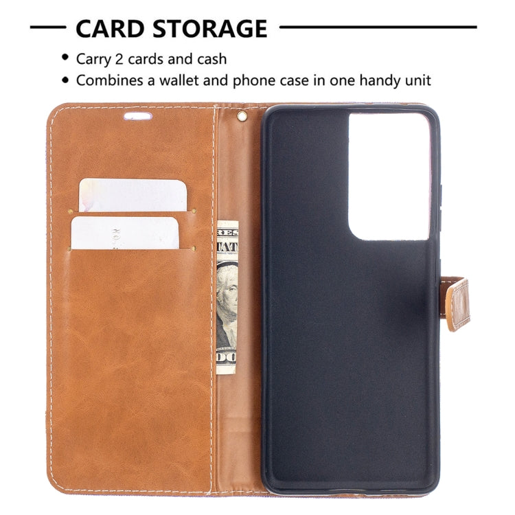 For Samsung Galaxy S21 Ultra 5G Color Matching Denim Texture Horizontal Flip Leather Case with Holder & Card Slots & Wallet & Lanyard