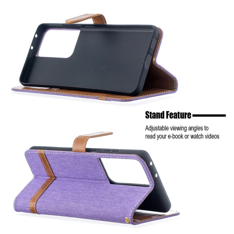 For Samsung Galaxy S21 Ultra 5G Color Matching Denim Texture Horizontal Flip Leather Case with Holder & Card Slots & Wallet & Lanyard