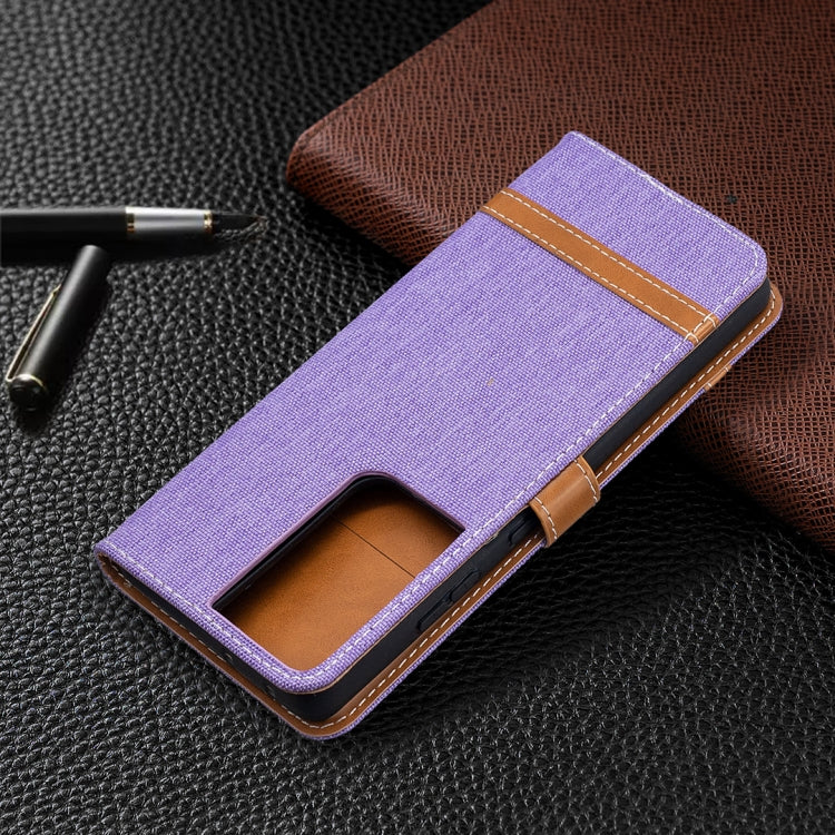 For Samsung Galaxy S21 Ultra 5G Color Matching Denim Texture Horizontal Flip Leather Case with Holder & Card Slots & Wallet & Lanyard