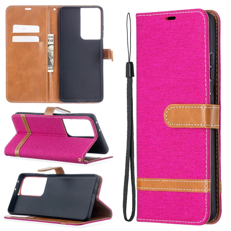 For Samsung Galaxy S21 Ultra 5G Color Matching Denim Texture Horizontal Flip Leather Case with Holder & Card Slots & Wallet & Lanyard