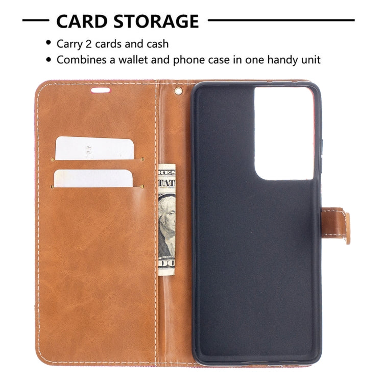 For Samsung Galaxy S21 Ultra 5G Color Matching Denim Texture Horizontal Flip Leather Case with Holder & Card Slots & Wallet & Lanyard