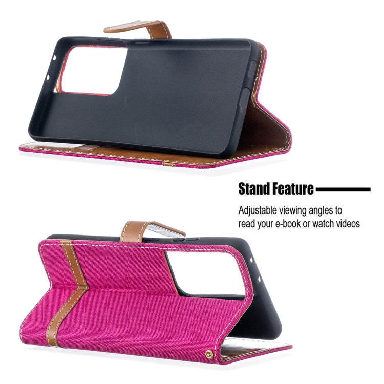 For Samsung Galaxy S21 Ultra 5G Color Matching Denim Texture Horizontal Flip Leather Case with Holder & Card Slots & Wallet & Lanyard