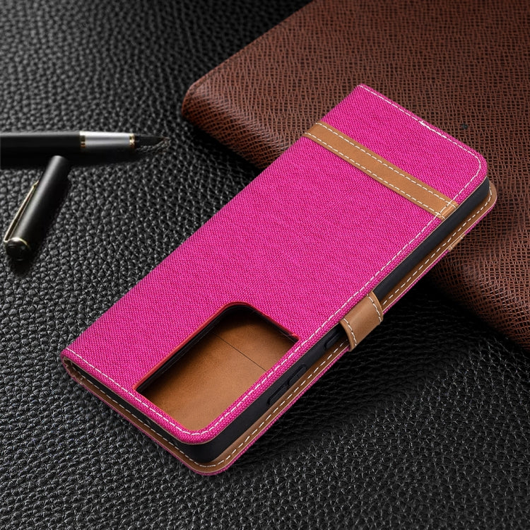 For Samsung Galaxy S21 Ultra 5G Color Matching Denim Texture Horizontal Flip Leather Case with Holder & Card Slots & Wallet & Lanyard