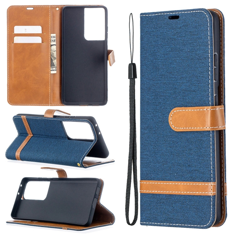 For Samsung Galaxy S21 Ultra 5G Color Matching Denim Texture Horizontal Flip Leather Case with Holder & Card Slots & Wallet & Lanyard