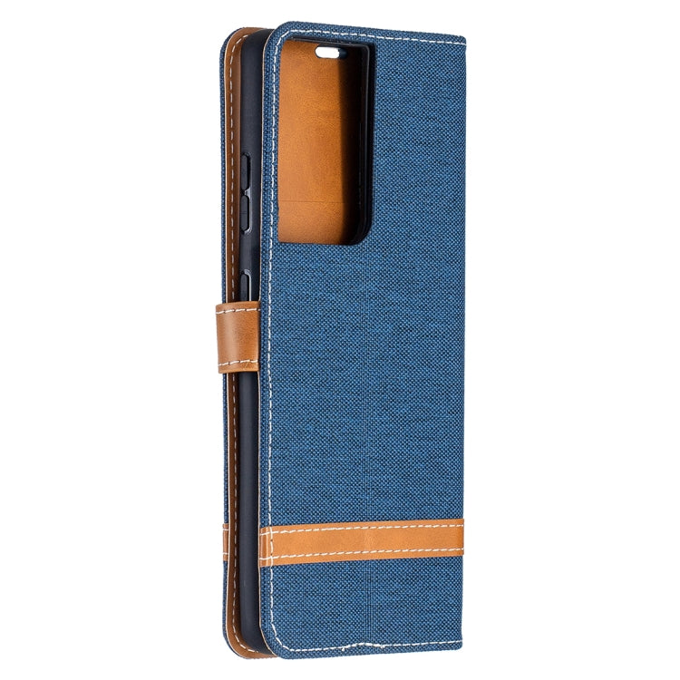 For Samsung Galaxy S21 Ultra 5G Color Matching Denim Texture Horizontal Flip Leather Case with Holder & Card Slots & Wallet & Lanyard