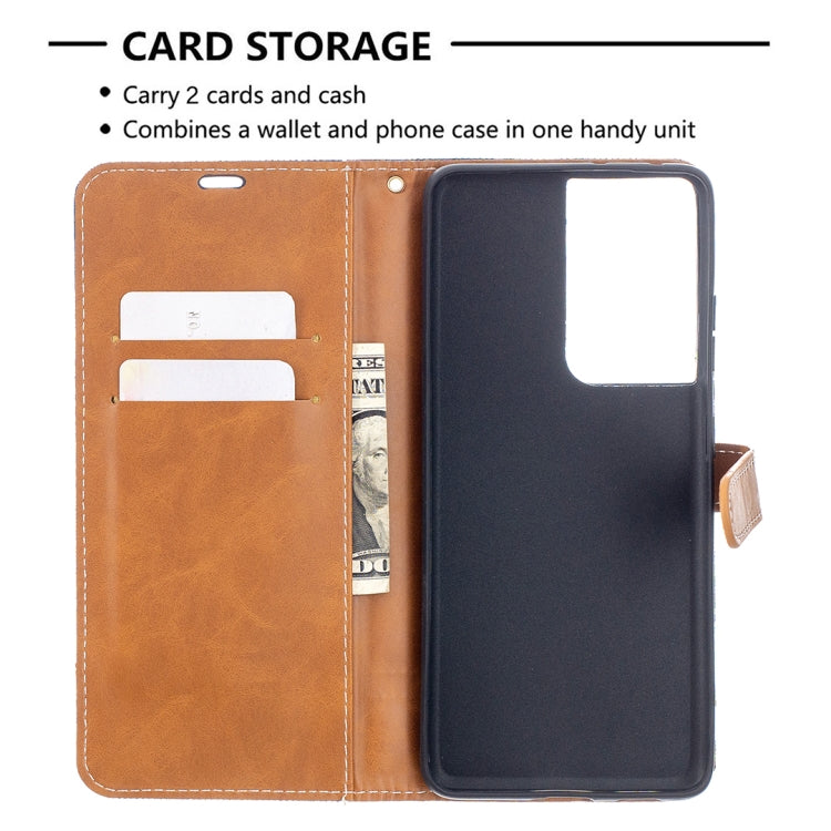 For Samsung Galaxy S21 Ultra 5G Color Matching Denim Texture Horizontal Flip Leather Case with Holder & Card Slots & Wallet & Lanyard