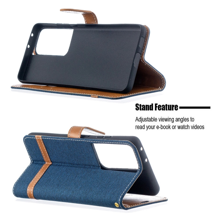 For Samsung Galaxy S21 Ultra 5G Color Matching Denim Texture Horizontal Flip Leather Case with Holder & Card Slots & Wallet & Lanyard
