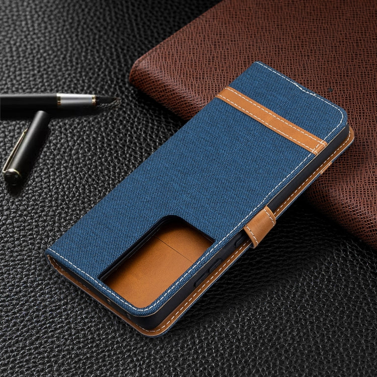 For Samsung Galaxy S21 Ultra 5G Color Matching Denim Texture Horizontal Flip Leather Case with Holder & Card Slots & Wallet & Lanyard
