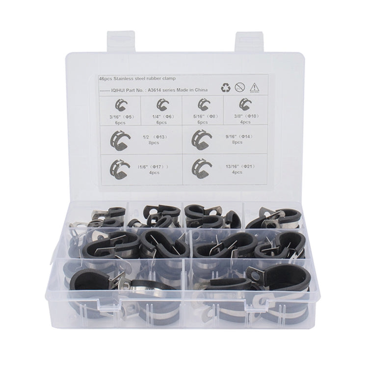 46 PCS Car Rubber Cushion Pipe Clamps 304 Stainless Steel Clamps