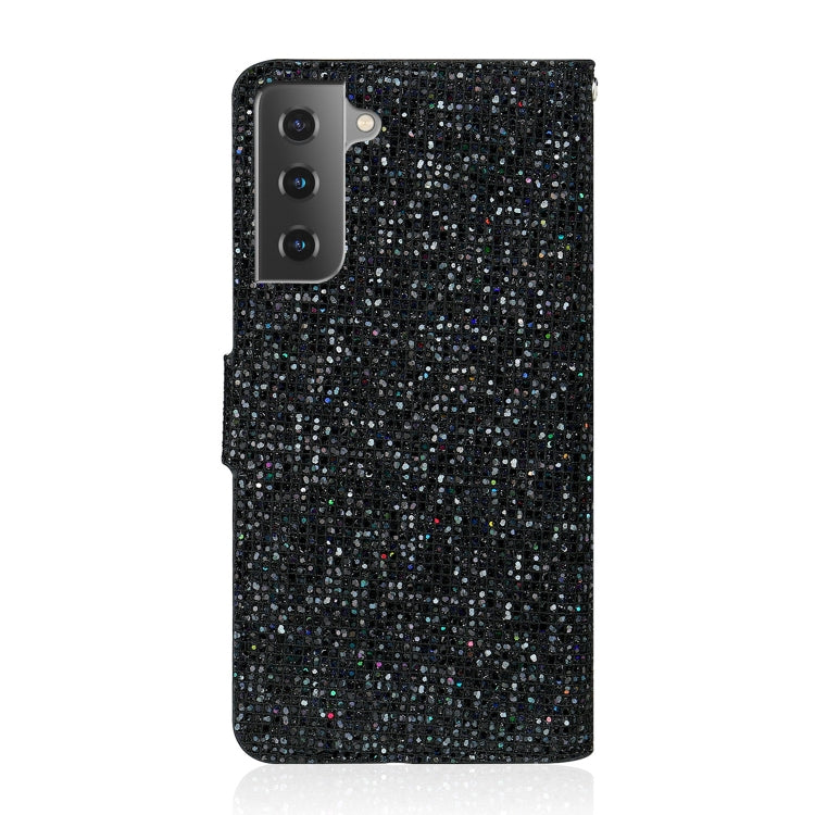 For Samsung Galaxy S21 5G Glitter Powder Horizontal Flip Leather Case with Card Slots & Holder & Lanyard