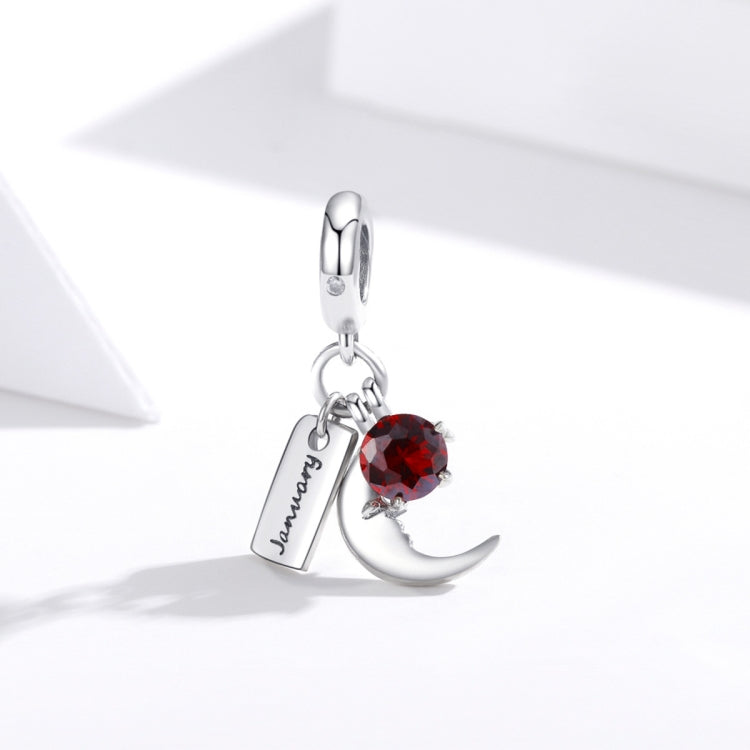 S925 Sterling Silver January Birth Stone Sign Moon Pendant DIY Bracelet Necklace Accessories