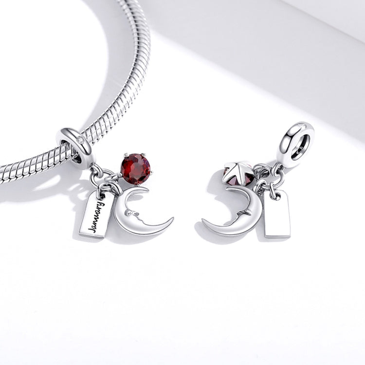 S925 Sterling Silver January Birth Stone Sign Moon Pendant DIY Bracelet Necklace Accessories
