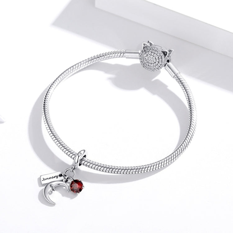 S925 Sterling Silver January Birth Stone Sign Moon Pendant DIY Bracelet Necklace Accessories
