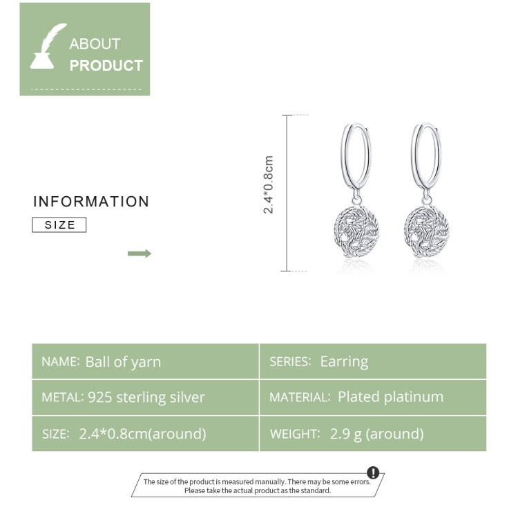 S925 Sterling Silver Hollow Yarn Ball Women Earrings