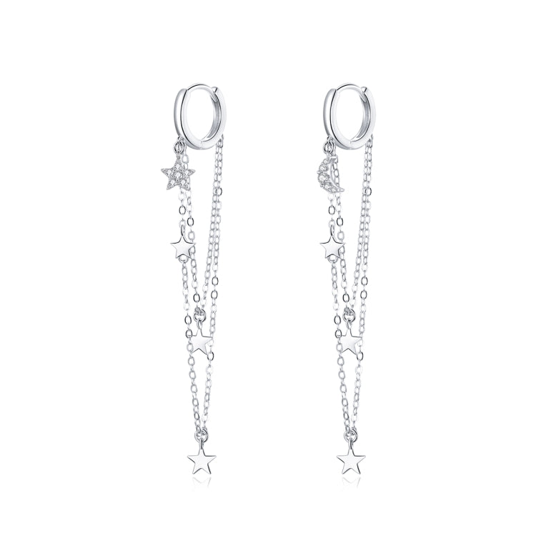 S925 Sterling Silver Star Moon Tassel Women Earrings