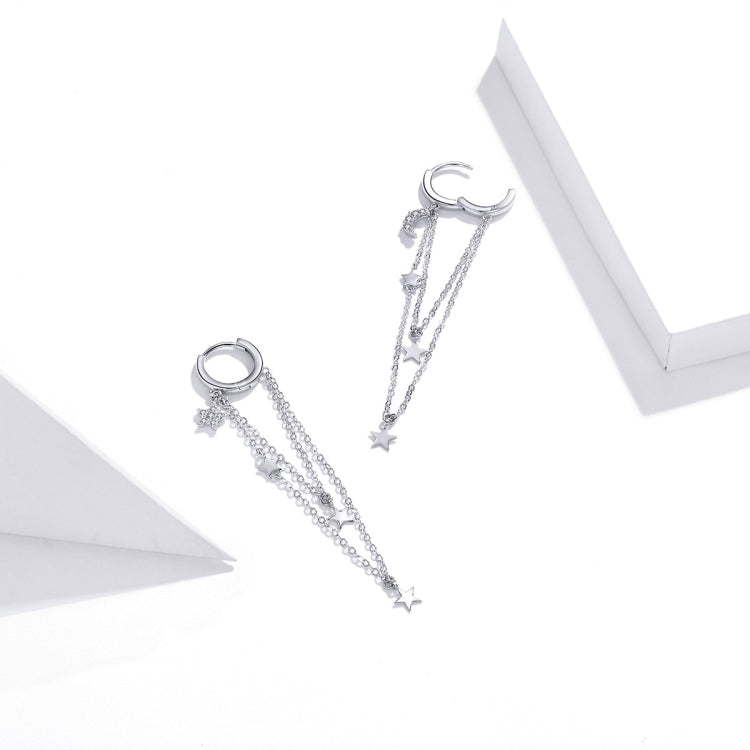 S925 Sterling Silver Star Moon Tassel Women Earrings
