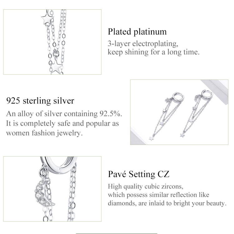 S925 Sterling Silver Star Moon Tassel Women Earrings