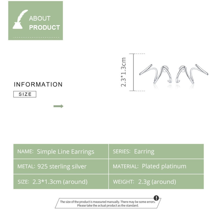 S925 Sterling Silver Simple Style Lines Women Earrings