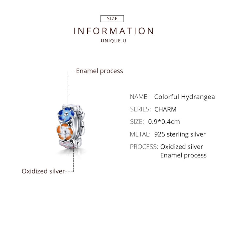 S925 Sterling Silver Colorful Hydrangea Flower Beads DIY Bracelet Necklace Accessories