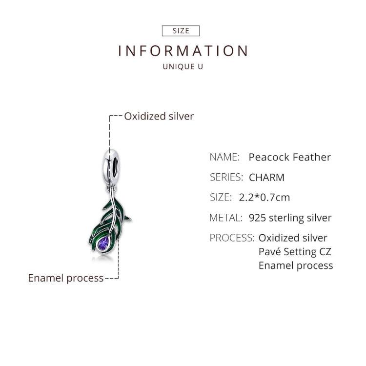 S925 Sterling Silver Peacock Feather Pendant DIY Bracelet Necklace Accessories