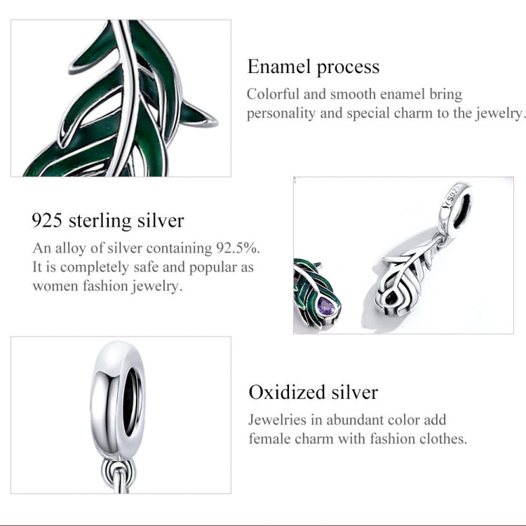 S925 Sterling Silver Peacock Feather Pendant DIY Bracelet Necklace Accessories