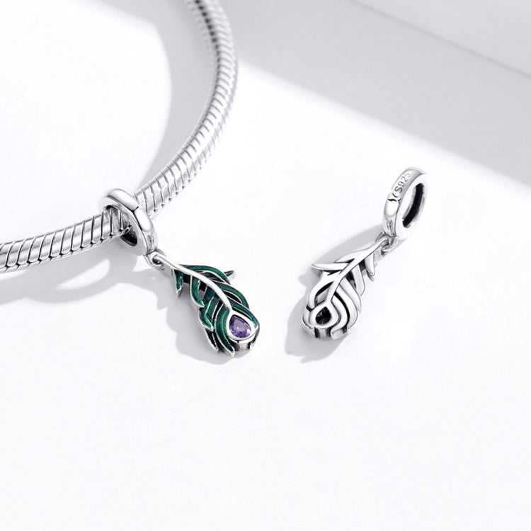 S925 Sterling Silver Peacock Feather Pendant DIY Bracelet Necklace Accessories