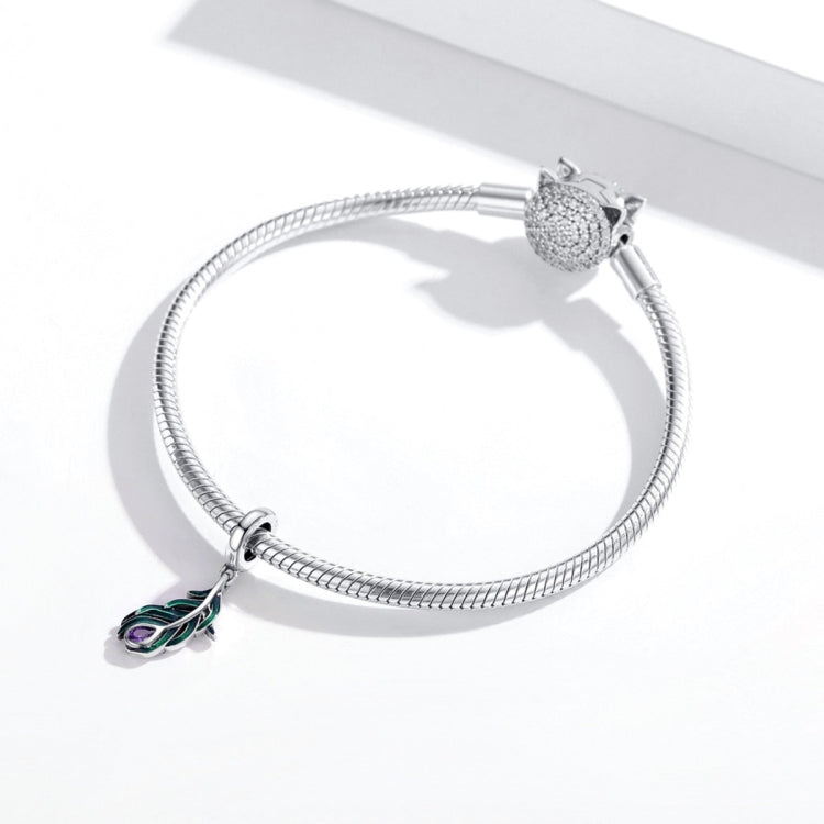 S925 Sterling Silver Peacock Feather Pendant DIY Bracelet Necklace Accessories