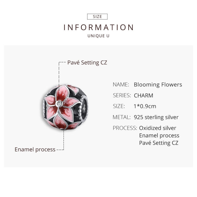 S925 Sterling Silver Pink Flowers Beads DIY Bracelet Necklace Accessories