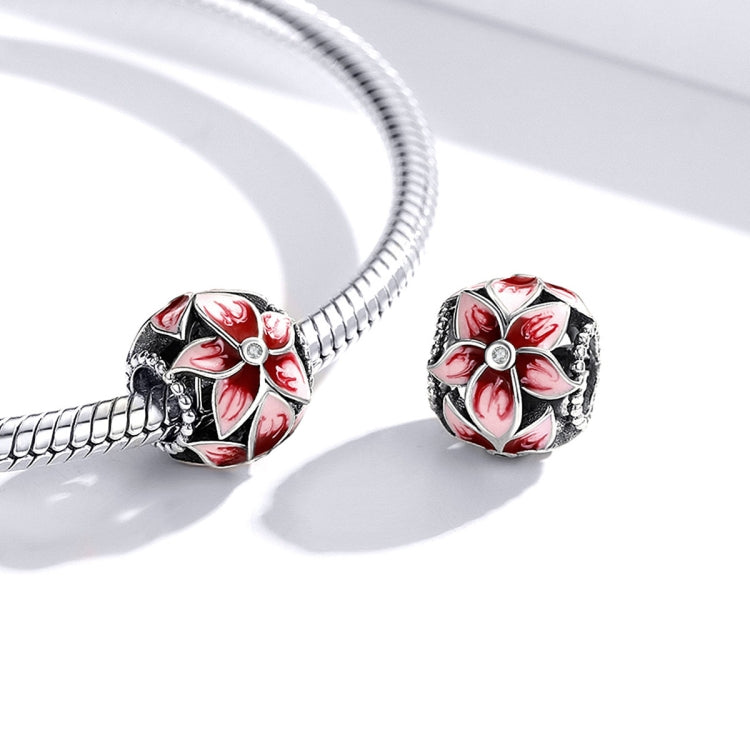 S925 Sterling Silver Pink Flowers Beads DIY Bracelet Necklace Accessories