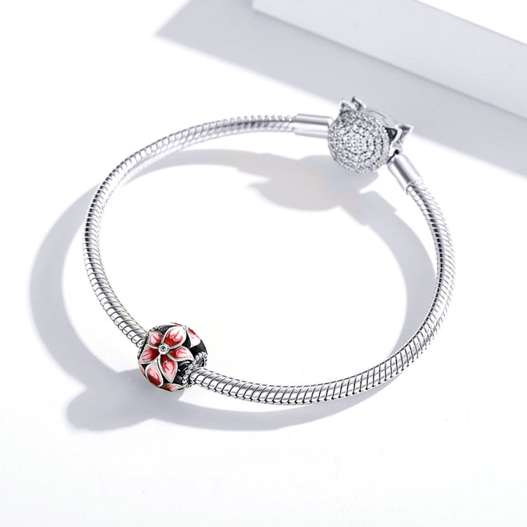 S925 Sterling Silver Pink Flowers Beads DIY Bracelet Necklace Accessories