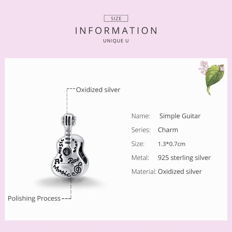 S925 Sterling Silver Simple Guitar Beads DIY Bracelet Necklace Accessories