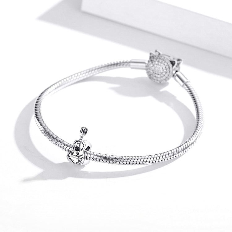 S925 Sterling Silver Simple Guitar Beads DIY Bracelet Necklace Accessories