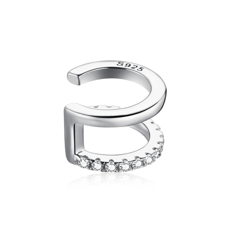 S925 Sterling Silver Simple Style Double Layer Zircon Ear Clip Women Earrings(Silver)