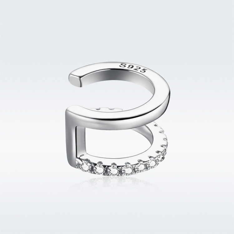 S925 Sterling Silver Simple Style Double Layer Zircon Ear Clip Women Earrings(Silver)