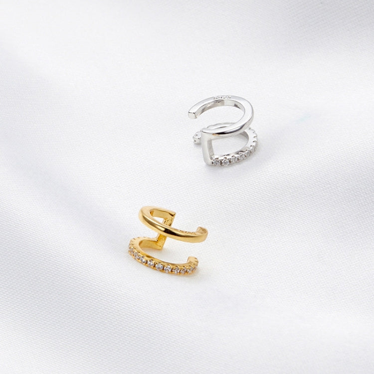 S925 Sterling Silver Simple Style Double Layer Zircon Ear Clip Women Earrings(Silver)