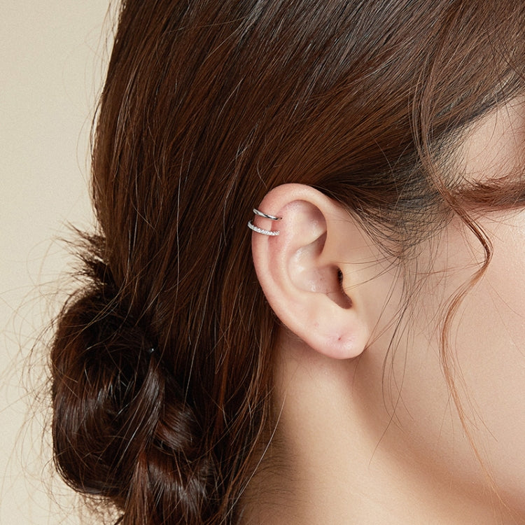 S925 Sterling Silver Simple Style Double Layer Zircon Ear Clip Women Earrings(Silver)