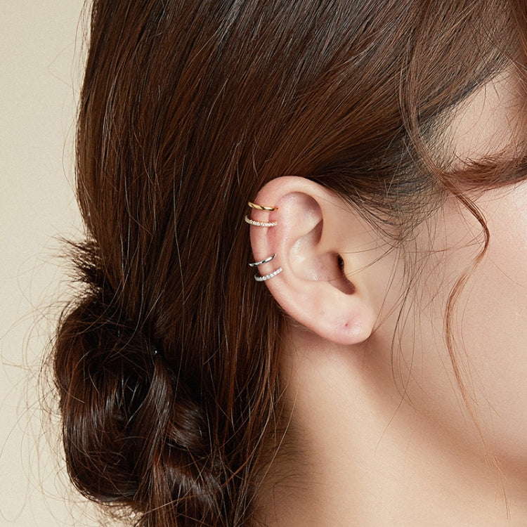 S925 Sterling Silver Simple Style Double Layer Zircon Ear Clip Women Earrings(Silver)