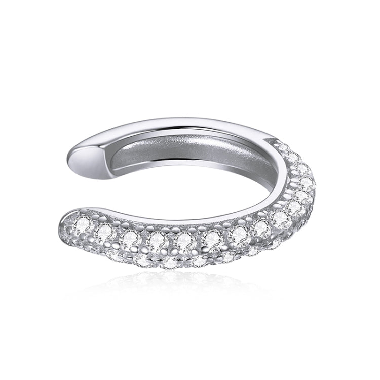 S925 Sterling Silver Simple Style Circle Zircon Ear Clip Women Earrings(Silver)