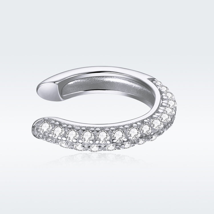 S925 Sterling Silver Simple Style Circle Zircon Ear Clip Women Earrings(Silver)