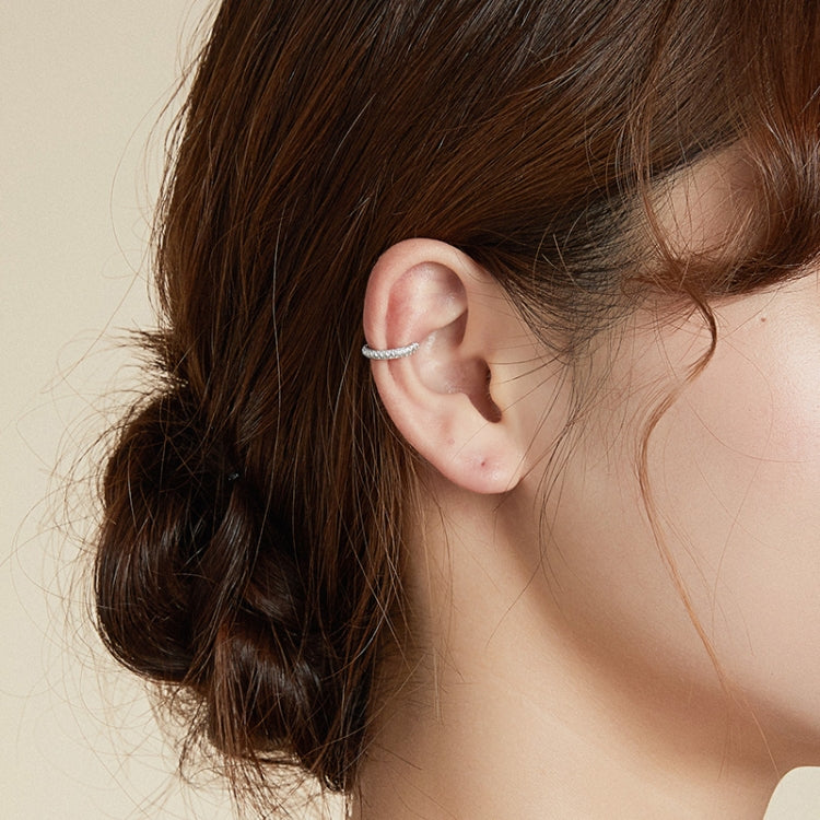 S925 Sterling Silver Simple Style Circle Zircon Ear Clip Women Earrings(Silver)