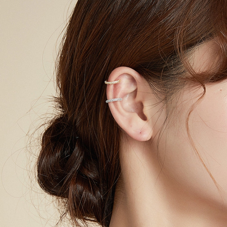 S925 Sterling Silver Simple Style Circle Zircon Ear Clip Women Earrings(Silver)